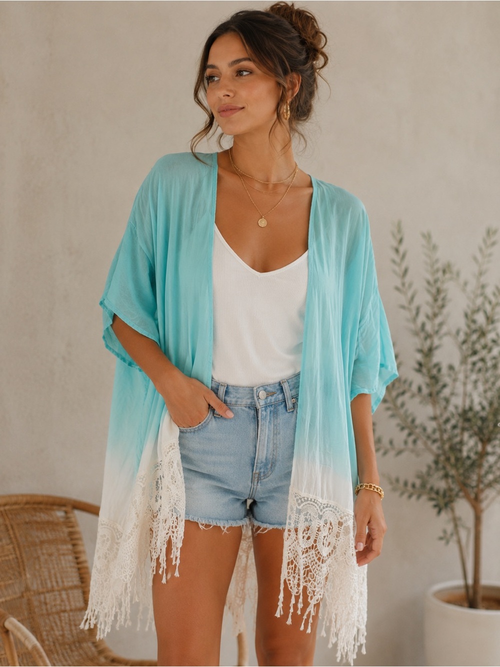 Chico's Aqua Open-Front Lightweight Shell